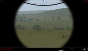 Enemy troops lased, range ~1200 meters (T-72M1 sight view)